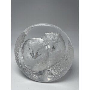 Mats Jonasson Owl Pair Sweden Crystal Figurine Sculpture Paperweight 3.5” signed